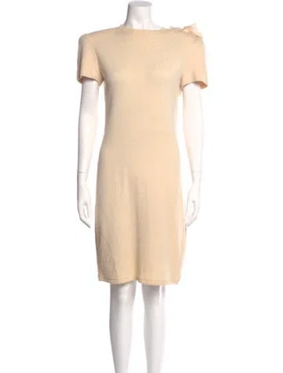 Pre-owned St John Bateau Neckline Knee-length Dress In Neutral