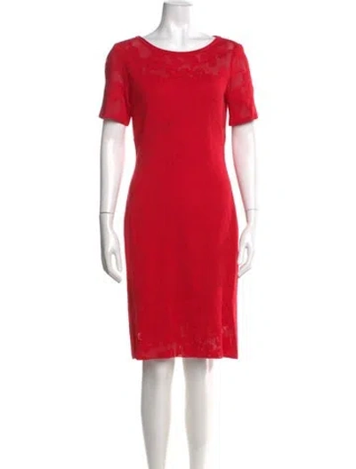 Pre-owned St John Bateau Neckline Knee-length Dress In Red