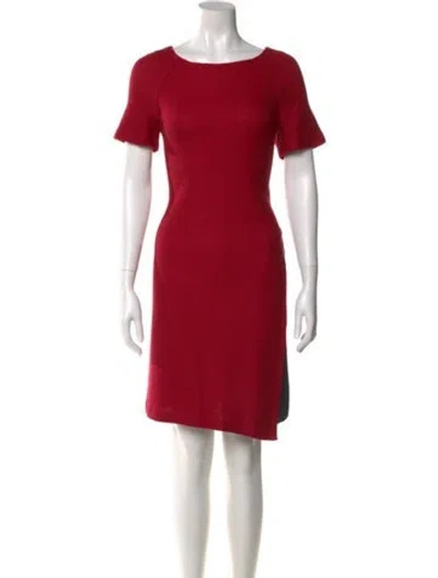 Pre-owned St John Bateau Neckline Knee-length Dress In Red