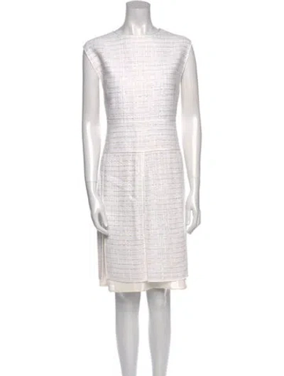 Pre-owned St John Bateau Neckline Knee-length Dress W/ Tags In White
