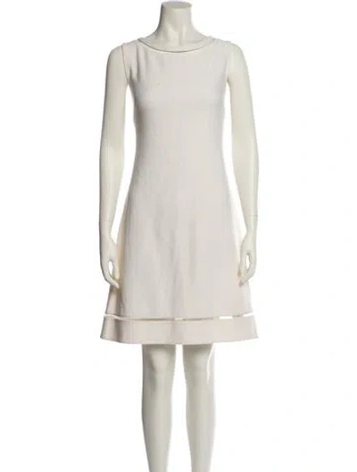 Pre-owned St John Bateau Neckline Knee-length Dress In White