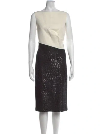 Pre-owned St John Bateau Neckline Knee-length Dress In White