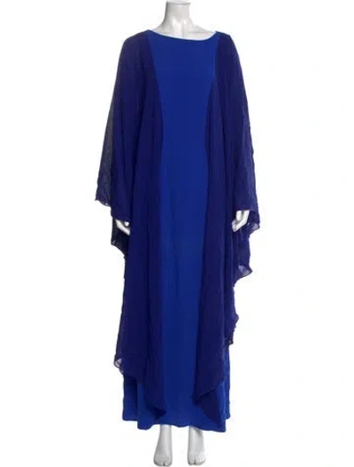 Pre-owned St John Bateau Neckline Long Dress In Blue