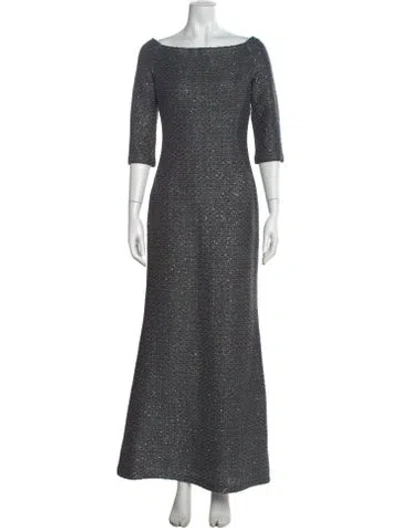 Pre-owned St John Bateau Neckline Long Dress In Gray