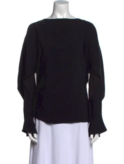 Pre-owned St John Bateau Neckline Long Sleeve Blouse In Black