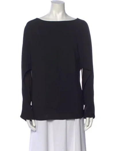 Pre-owned St John Bateau Neckline Long Sleeve Top In Black