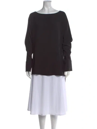 Pre-owned St John Bateau Neckline Long Sleeve Top In Black