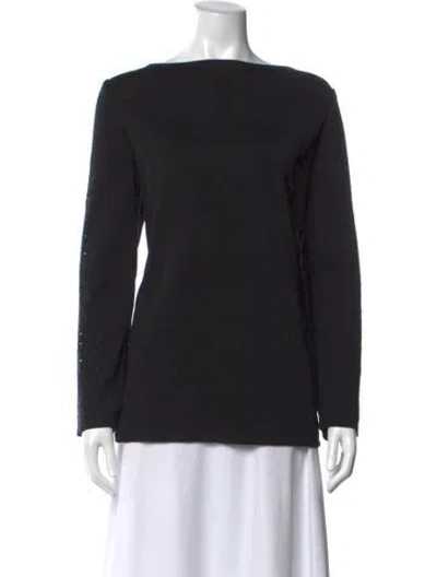 Pre-owned St John Bateau Neckline Long Sleeve Top In Black