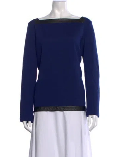 Pre-owned St John Bateau Neckline Long Sleeve Top In Blue