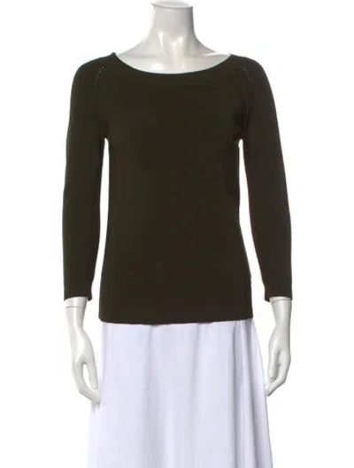 Pre-owned St John Bateau Neckline Long Sleeve Top In Green