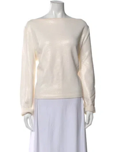 Pre-owned St John Bateau Neckline Long Sleeve Top In Neutral