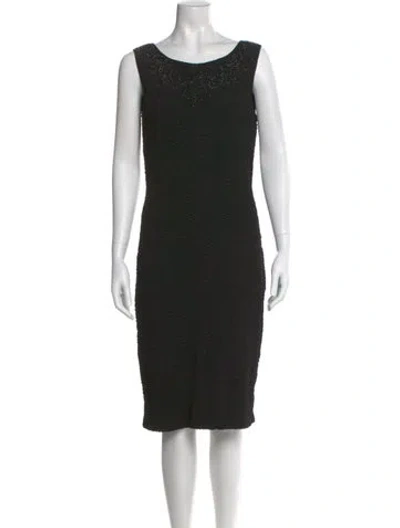Pre-owned St John Bateau Neckline Midi Length Dress In Black