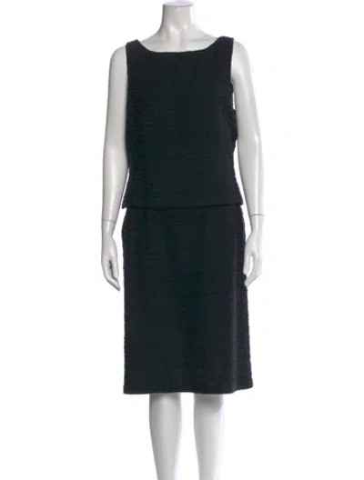 Pre-owned St John Bateau Neckline Midi Length Dress In Black