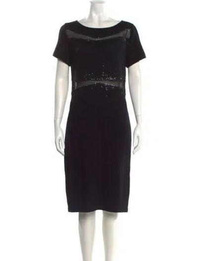 Pre-owned St John Bateau Neckline Midi Length Dress In Black