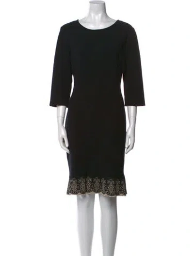 Pre-owned St John Bateau Neckline Midi Length Dress In Black