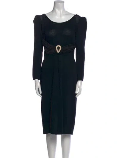 Pre-owned St John Bateau Neckline Midi Length Dress In Black