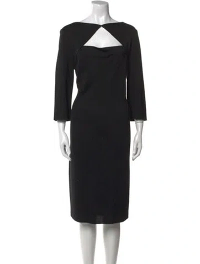 Pre-owned St John Bateau Neckline Midi Length Dress In Black