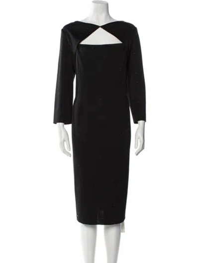 Pre-owned St John Bateau Neckline Midi Length Dress In Black