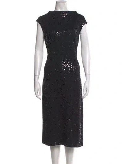 Pre-owned St John Bateau Neckline Midi Length Dress In Black