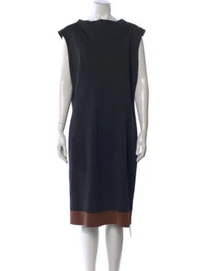Pre-owned St John Bateau Neckline Midi Length Dress In Black