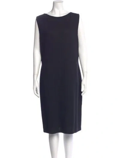 Pre-owned St John Bateau Neckline Midi Length Dress In Blue