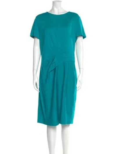 Pre-owned St John Bateau Neckline Midi Length Dress In Blue