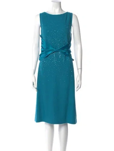 Pre-owned St John Bateau Neckline Midi Length Dress In Blue