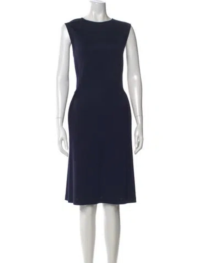 Pre-owned St John Bateau Neckline Midi Length Dress In Blue