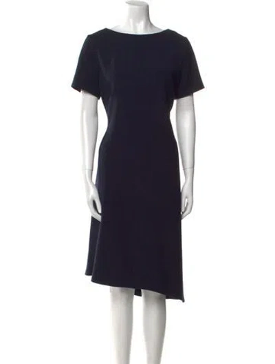 Pre-owned St John Bateau Neckline Midi Length Dress In Blue