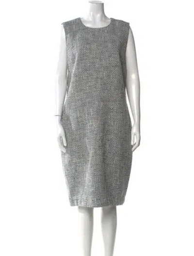 Pre-owned St John Bateau Neckline Midi Length Dress In Blue