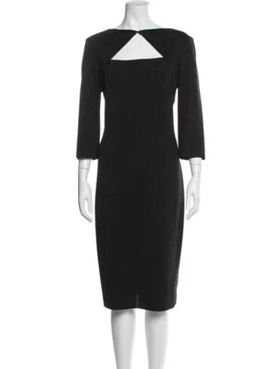 Pre-owned St John Bateau Neckline Midi Length Dress In Blue