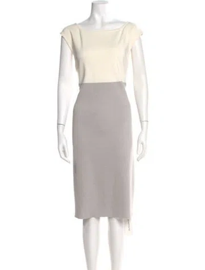 Pre-owned St John Bateau Neckline Midi Length Dress In Gray
