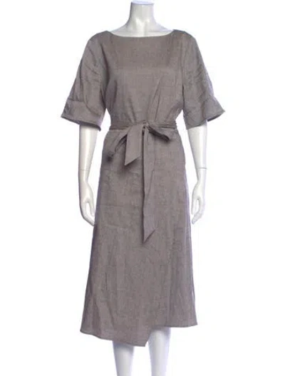 Pre-owned St John Bateau Neckline Midi Length Dress In Gray