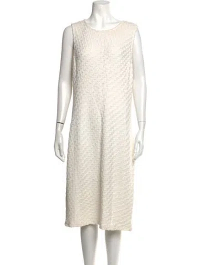Pre-owned St John Bateau Neckline Midi Length Dress In Neutrals