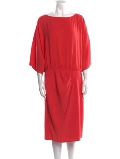 Pre-owned St John Bateau Neckline Midi Length Dress In Orange