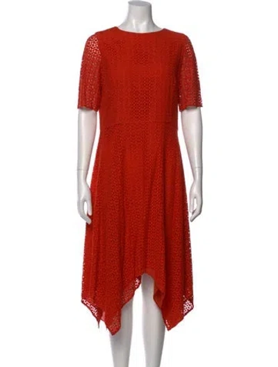 Pre-owned St John Bateau Neckline Midi Length Dress In Orange