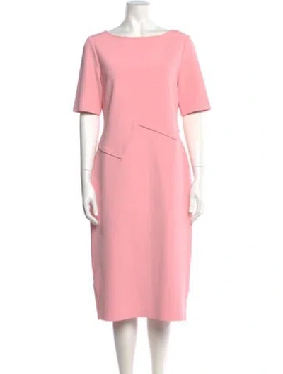 Pre-owned St John Bateau Neckline Midi Length Dress In Pink