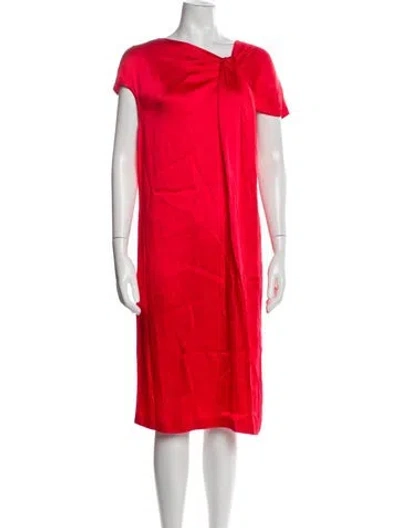 Pre-owned St John Bateau Neckline Midi Length Dress In Red