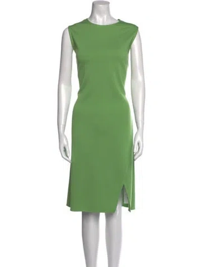 Pre-owned St John Bateau Neckline Midi Length Dress W/ Tags In Green