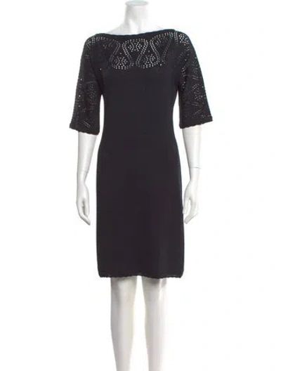 Pre-owned St John Bateau Neckline Mini Dress In Black