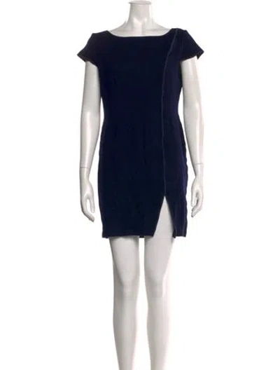 Pre-owned St John Bateau Neckline Mini Dress In Blue