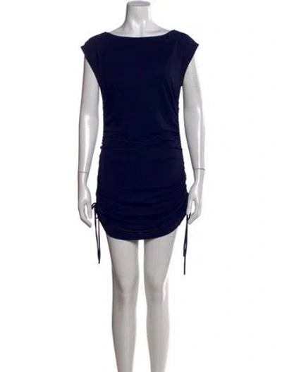 Pre-owned St John Bateau Neckline Mini Dress In Blue