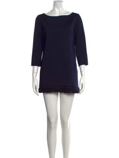 Pre-owned St John Bateau Neckline Mini Dress In Blue
