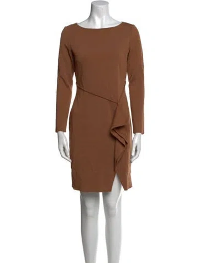 Pre-owned St John Bateau Neckline Mini Dress In Brown