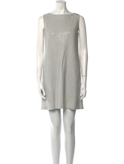Pre-owned St John Bateau Neckline Mini Dress In Gray