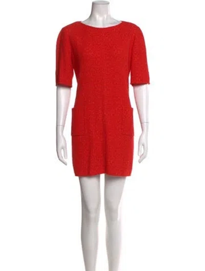 Pre-owned St John Bateau Neckline Mini Dress In Red