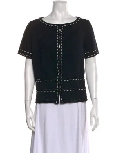 Pre-owned St John Bateau Neckline Short Sleeve Blouse In Black