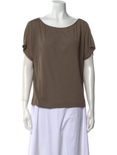 Pre-owned St John Bateau Neckline Short Sleeve Blouse In Brown