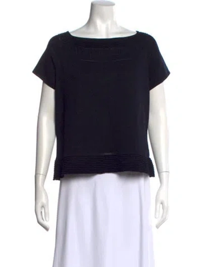 Pre-owned St John Bateau Neckline Short Sleeve Top In Black