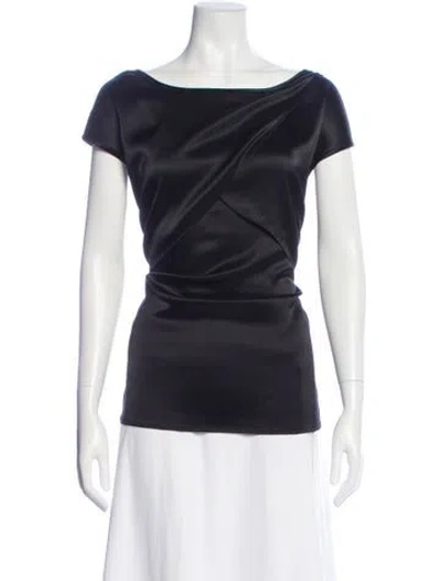 Pre-owned St John Bateau Neckline Short Sleeve Top In Black